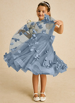Azazie Sprout Flower Girl Dresses Dusty Blue A-Line Bow Tulle Dress image3