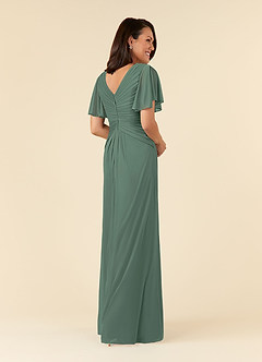 Azazie Emmeline Mother of the Bride Dresses Eucalyptus A-Line V-Neck Pleated Mesh Dress image4