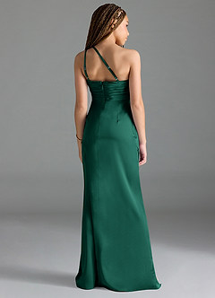Azazie Eren Junior Emerald Sheath Pleated Stretch Satin Dress image2