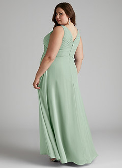 Azazie Flora Kleider zum Anprobieren zu Hause A-Linie Plissee Chiffon Kleid Agave image11