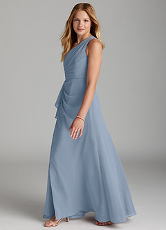 Azazie Maive Junior Dusty Blue A-Line Pleated Chiffon Dress image5