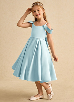 Azazie Favia Flower Girl Dresses Sea Glass A-Line Off the Shoulder Matte Satin Dress image6