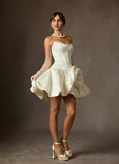 Azazie Kloe Wedding Dresses Antique White Ball-Gown Strapless Floral Jacquard Dress image3