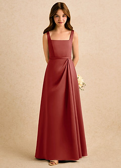 Azazie Emiko Girls Formal Abiti da Ragazza di Fiori Abito A-Line in Raso Opaco Plissettato Terracotta image3