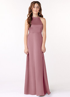 Azazie Laurel Junior Vintage Mauve A-Line Stretch Satin Dress image1