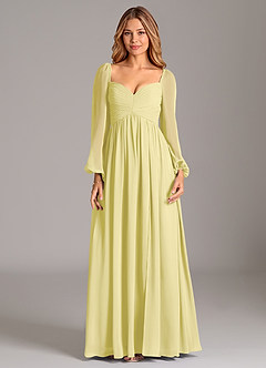 Azazie Bailee Robes de demoiselle d'honneur Robe Trapèze en Mousseline de soie Manche longue Sorbet Citron image7