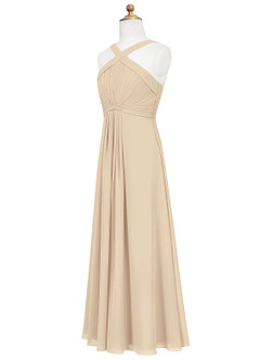 Azazie Anthea Junior Champagne Pleated Chiffon Dress image8