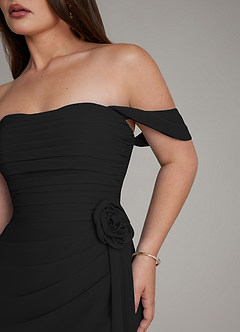 Azazie Ezria Bridesmaid Dresses Black A-Line Off the Shoulder Chiffon Dress image8