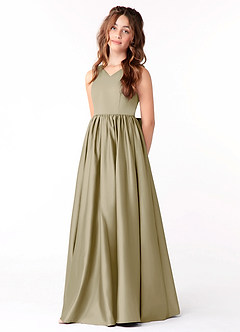Azazie Hathaway Junior Moss Green A-Line Bow Stretch Satin Dress image3