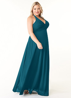 Azazie Tessie Bridesmaid Dresses Ink Blue A-Line V-Neck Pleated Chiffon Dress image8
