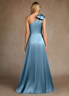 Azazie Easton Mother of the Bride Dresses Steel Blue A-Line One Shoulder Stretch Satin Dress image3