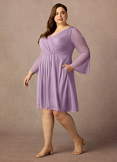 Azazie Teraso 신부의 어머니 드레스 A라인 망사 무릎 길이 드레스 image11