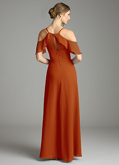 Azazie Dakota Bridesmaid Dresses Paprika A-Line V-Neck Pleated Chiffon Dress image2