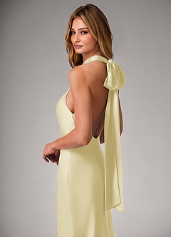 Azazie Velli Bridesmaid Dresses Lemon Sorbet Mermaid High Neck Stretch Satin Dress image2