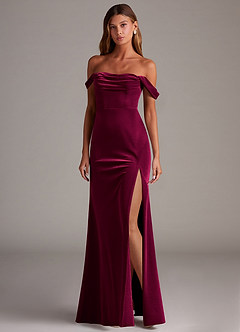 Azazie Saige Bridesmaid Dresses Cabernet Sheath Off the Shoulder Velvet Convertible Dress image3