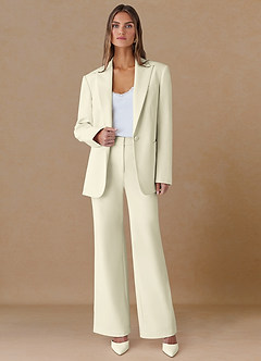 front Marina Ivory Refined Weave Straight-Leg Pants