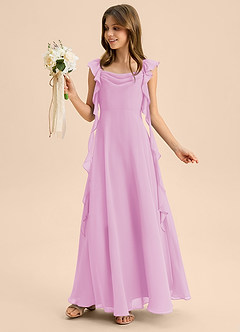 Azazie Carmin Junior Abito A-Line in Chiffon Increspato Rosa Confetto image3