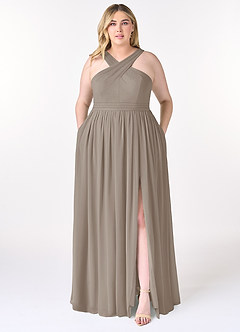 Azazie Elvira Bridesmaid Dresses Taupe A-Line Pleated Chiffon Dress image7
