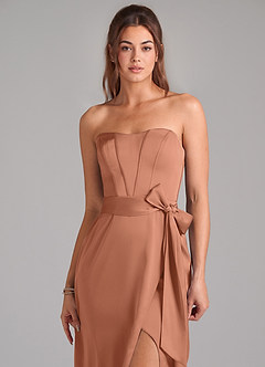 Azazie Jamie Robes de demoiselle d'honneur Robe Trapèze Convertible en Satin extensible Sans bretelle Bronze image6