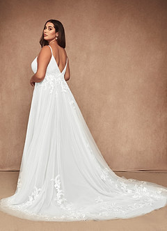 Azazie Rhodes Wedding Dresses Diamond White A-Line V-Neck Sequins Tulle Dress image12