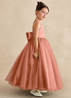 Azazie Peanut Robe Demoiselle D'honneur Fillette Robe Trapèze en Tulle Bretelle Mai Tai image3