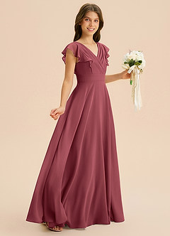 Azazie Anysa Junior Robe Trapèze en Mousseline de soie Rayé Merlot image5