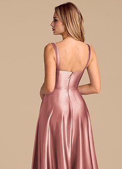 Azazie Shaude Bridesmaid Dresses Dusty Rose A-Line Pleated Metallic Satin Dress image7