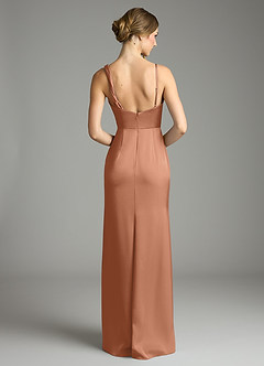 Azazie Samara Robes de demoiselle d'honneur Robe Sirène en Satin extensible Plissée Bronze image2