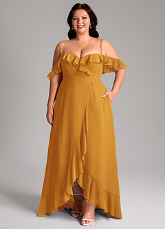 Azazie Lyra Bridesmaid Dresses Butterscotch A-Line Chiffon Convertible Dress image16