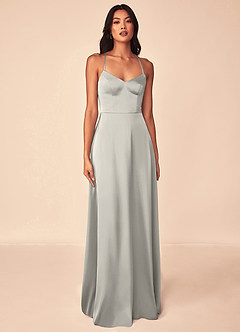 Azazie Mei Bridesmaid Dresses Pebble A-Line V-Neck Stretch Satin Dress image1