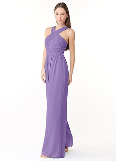 Azazie Berdie Vestidos de damas de honor Tahití de Gasa de Mono con Halter image3