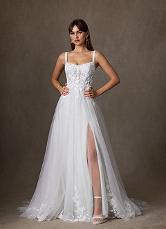 Azazie Jovana Wedding Dresses Diamond White A-Line Scoop Tulle Dress image1