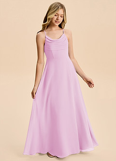 Azazie Gia Junior Candy Pink A-Line Pleated Chiffon Dress image4