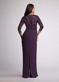 Azazie Joan Mother of the Bride Dresses Plum Sheath V-Neck Lace Chiffon Dress image4