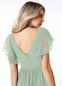 Azazie Zella Bridesmaid Dresses Agave A-Line Lace Chiffon Dress image6