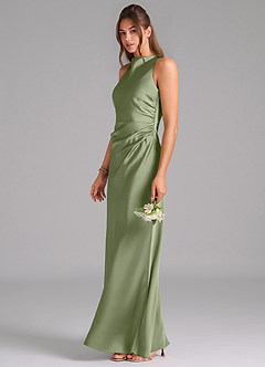 Azazie Evadne Bridesmaid Dresses Pistachio Sheath Pleated Stretch Satin Dress image1