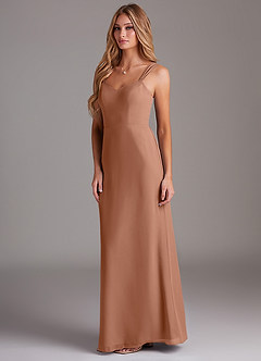 Azazie Denice Bridesmaid Dresses Bronzer Sheath Pleated Chiffon Dress image4