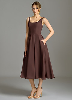 Azazie Amalie Bridesmaid Dresses Ganache A-Line Pleated Chiffon Dress image1