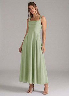 Azazie Shaude Bridesmaid Dresses Dusty Sage A-Line Pleated Stretch Satin Dress image4