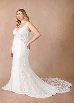 Azazie Estephanie Robes de mariée Robe Sirène en Crêpe Élastique Paillettes Blanc De Diamant image8