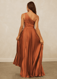 Christian Siriano Bridal for Azazie 1008 Bridesmaid Dresses Cinnamon A-Line One Shoulder Stretch Satin Dress image7