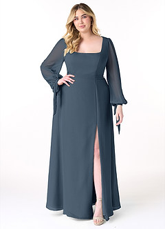 Azazie Leonia Bridesmaid Dresses Neptune A-Line Long Sleeve Chiffon Dress image8