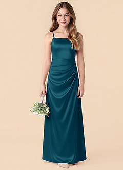 Azazie Renna Junior Ink Blue Mermaid Pleated Stretch Satin Dress image1