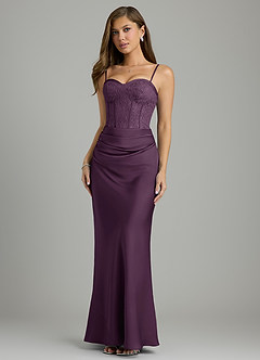Azazie Allison Bridesmaid Dresses Plum Mermaid Corset Stretch Satin Dress image3