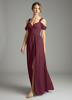 Azazie Lianne Bridesmaid Dresses Cabernet A-Line Off the Shoulder Chiffon Dress image4