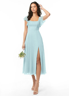 Azazie Bondi Bridesmaid Dresses Sea Glass A-Line Ruched Chiffon Dress image1
