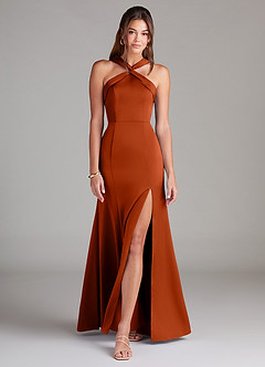 Azazie Rue Bridesmaid Dresses Paprika A-Line Pleated Stretch Satin Dress image3