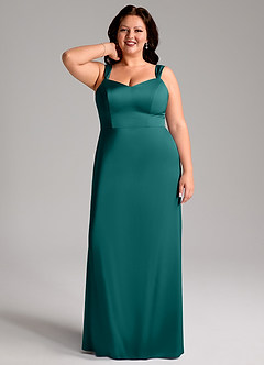 Azazie Denice Bridesmaid Dresses Peacock Sheath Pleated Stretch Satin Dress image9