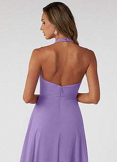 Azazie Tessie Vestidos de damas de honor Vestido de Tahití de Gasa de Corte en A con Cuello en V plisado image4
