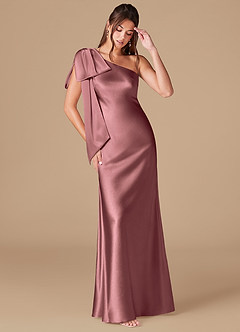 Azazie Capri Bridesmaid Dresses Vintage Mauve Sheath One Shoulder Metallic Satin Dress image1